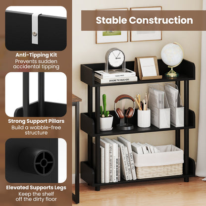 3-Tier Bookshelf with Anti-Tipping Kit and Industrial Storage Unit for Living Room