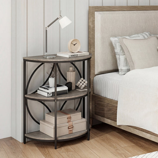 3-Tier Half Round End Table with Study Metal Frame for Living Room