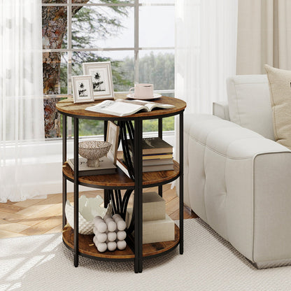 3-Tier Half Round End Table with Study Metal Frame for Living Room