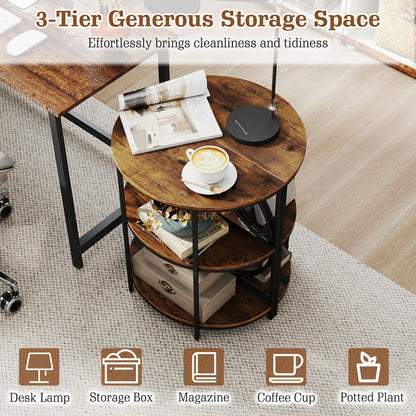 3-Tier Half Round End Table with Study Metal Frame for Living Room