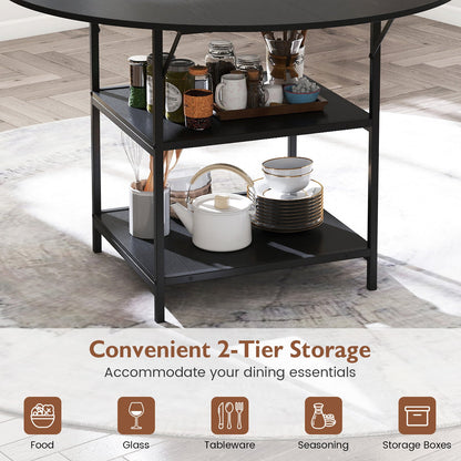 47 Inch Round Dining Table for 4-6 People Large Kitchen Table with 2-Tier Storage Shelves