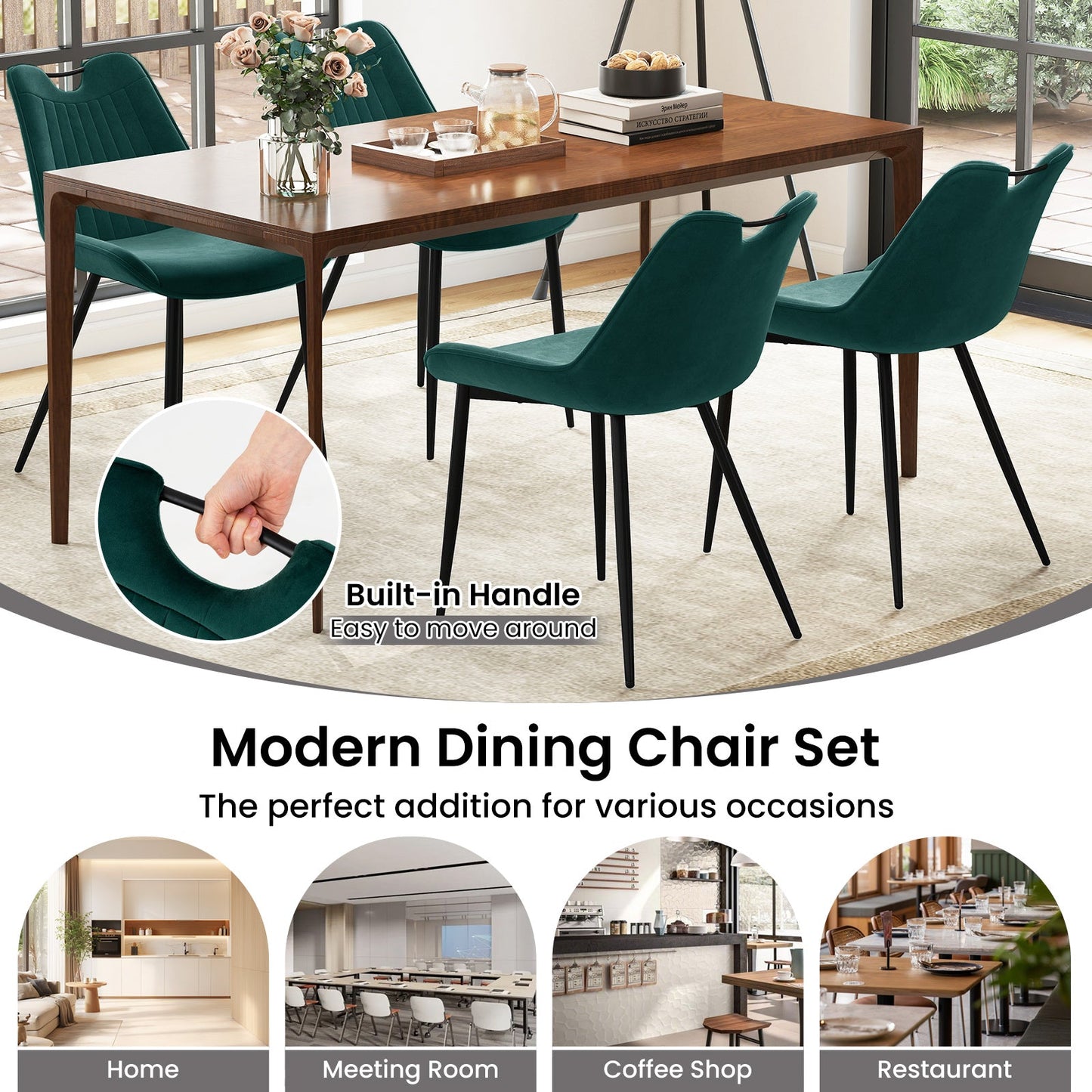 Dining Chair Set of 4 Faux Leather Upholstered Kitchen Chairs with Metal Legs