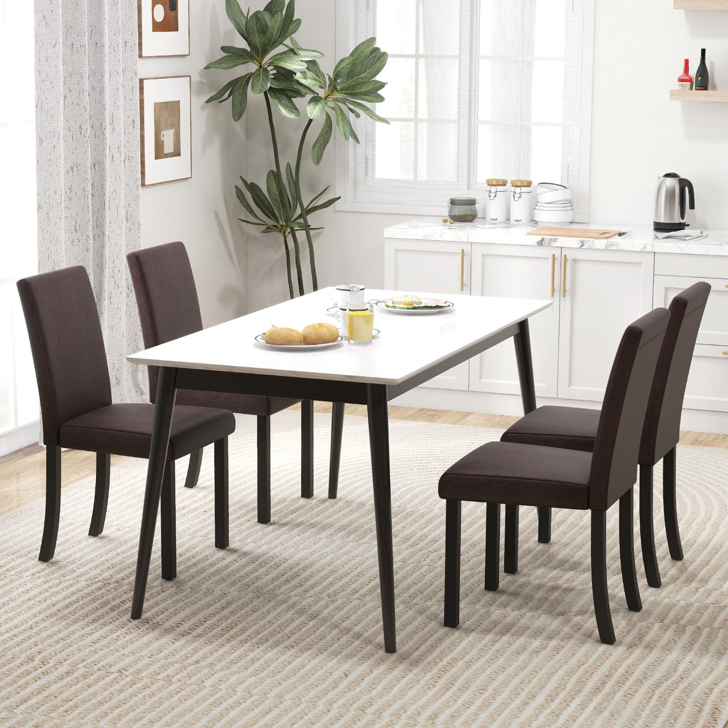 Dining Chair Set of 4 Upholstered Kitchen Dinette Chairs with Wood Frame
