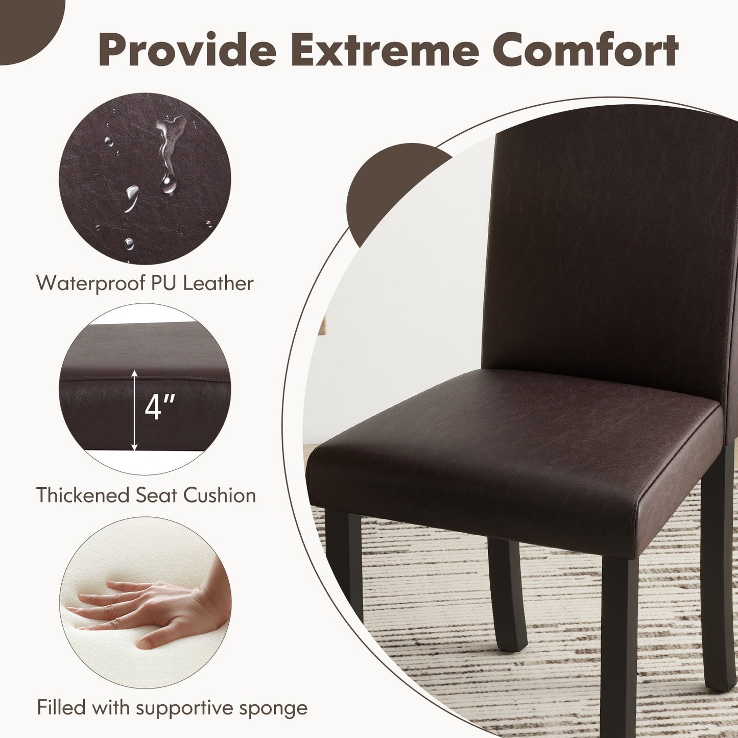 Dining Chair Set of 4 Upholstered Kitchen Dinette Chairs with Wood Frame