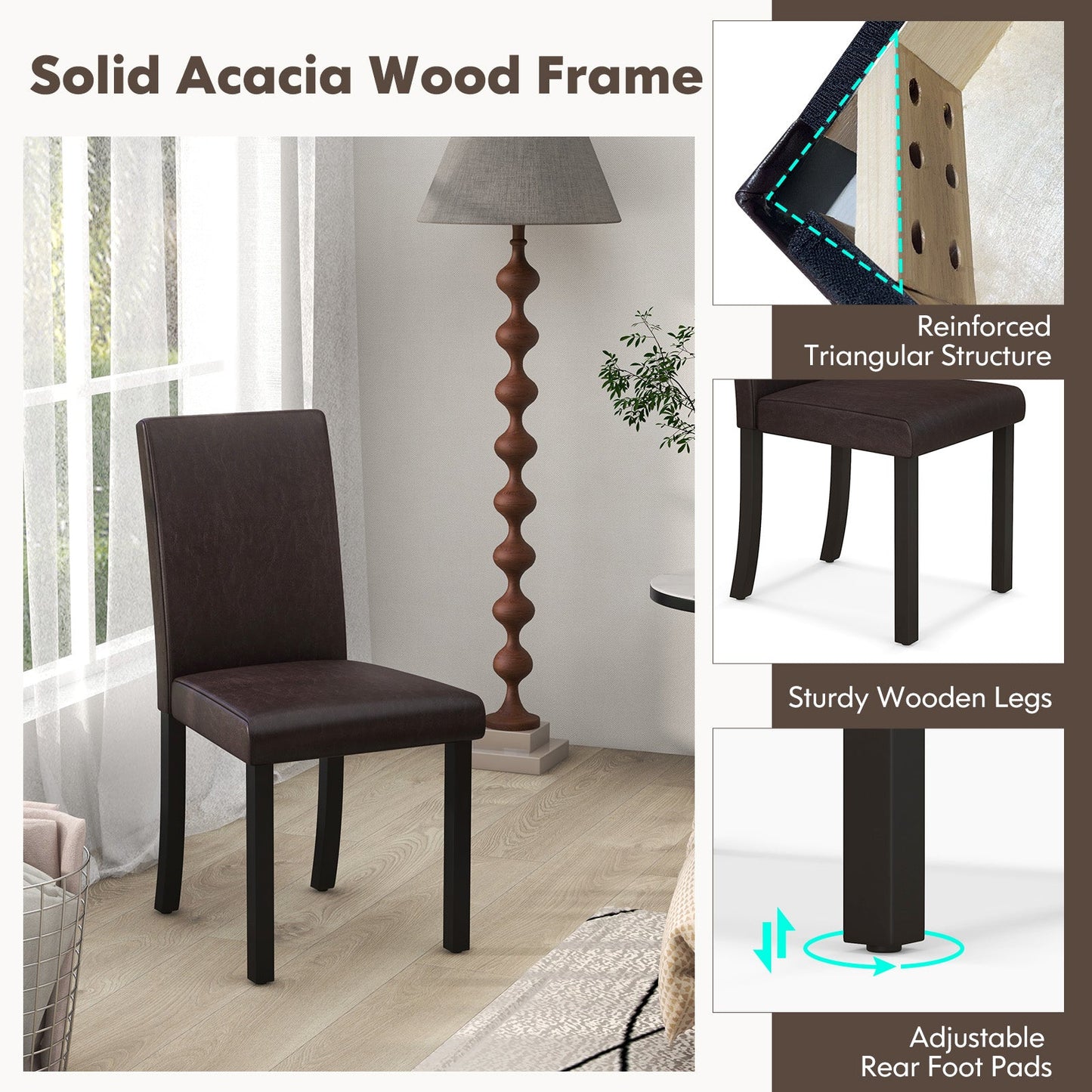 Dining Chair Set of 4 Upholstered Kitchen Dinette Chairs with Wood Frame