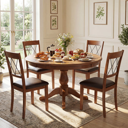 Dining Chair Set of 2 Fabric Upholstered Kitchen Armless Chairs with Rubber Wood Frame-Walnut