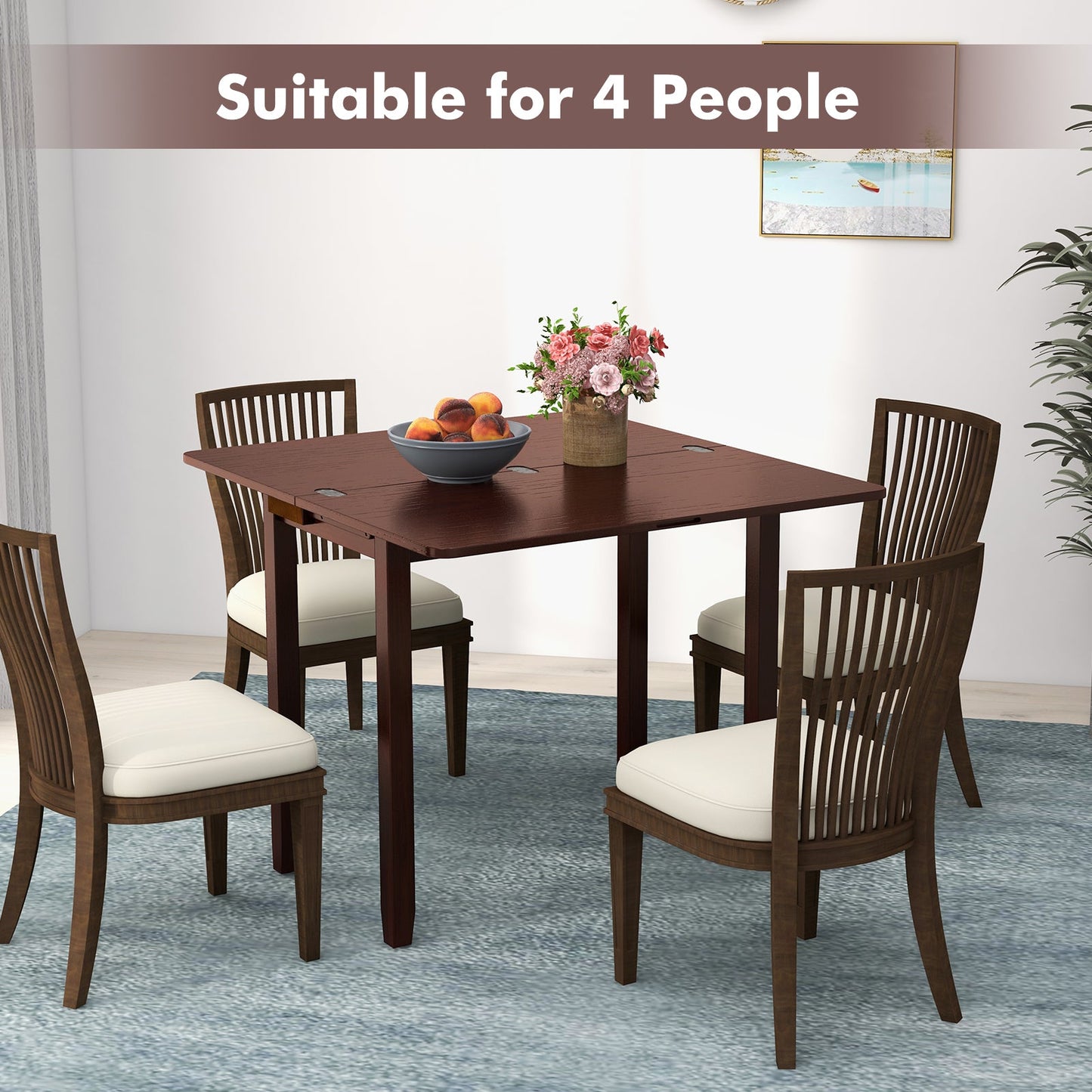 Mid Century Folding Dining Table for 4 People Extendable Kitchen Table with Hidden Storage-Brown