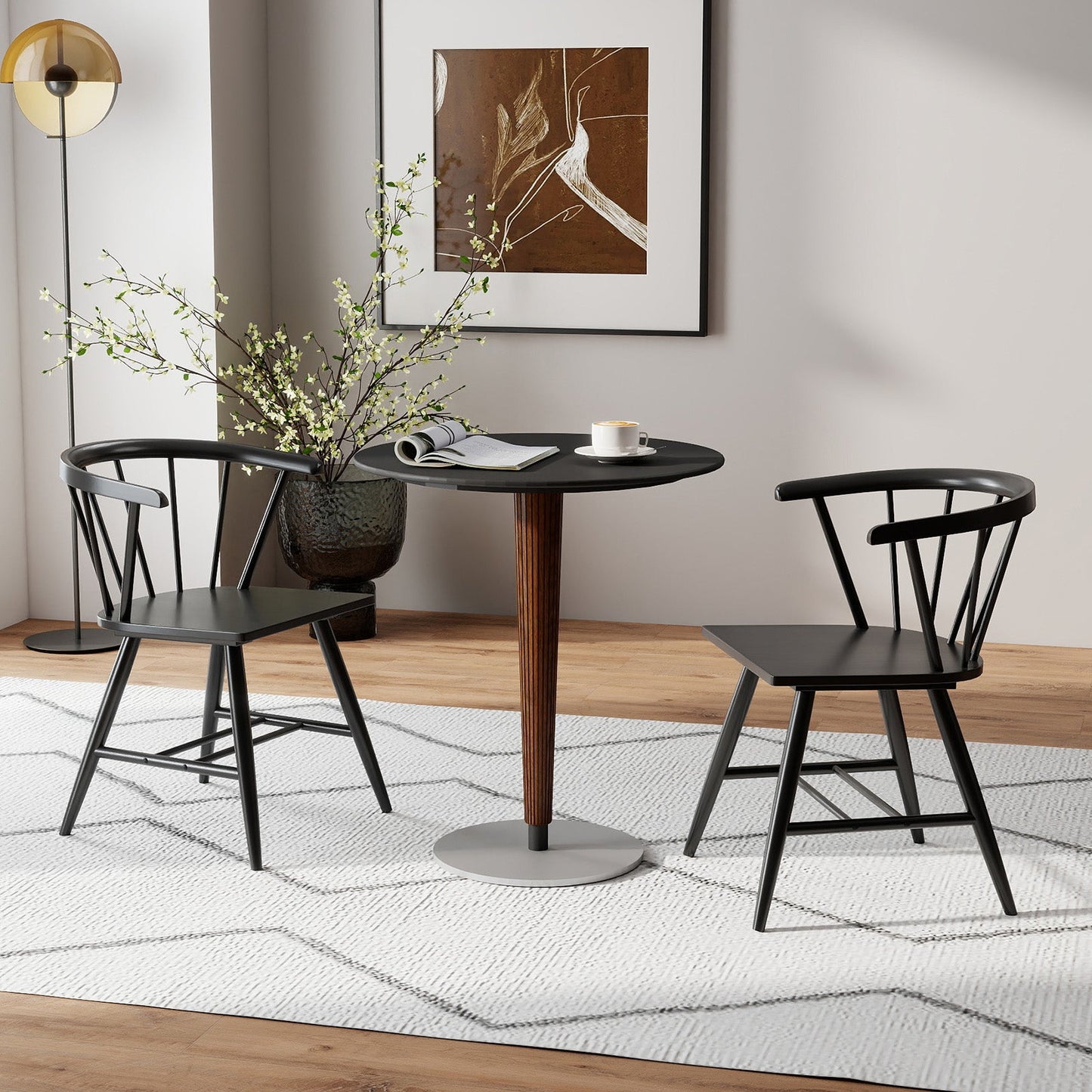 Windsor Dining Chair Set of 4 Mid-Century Modern Black Kitchen Chairs-Black