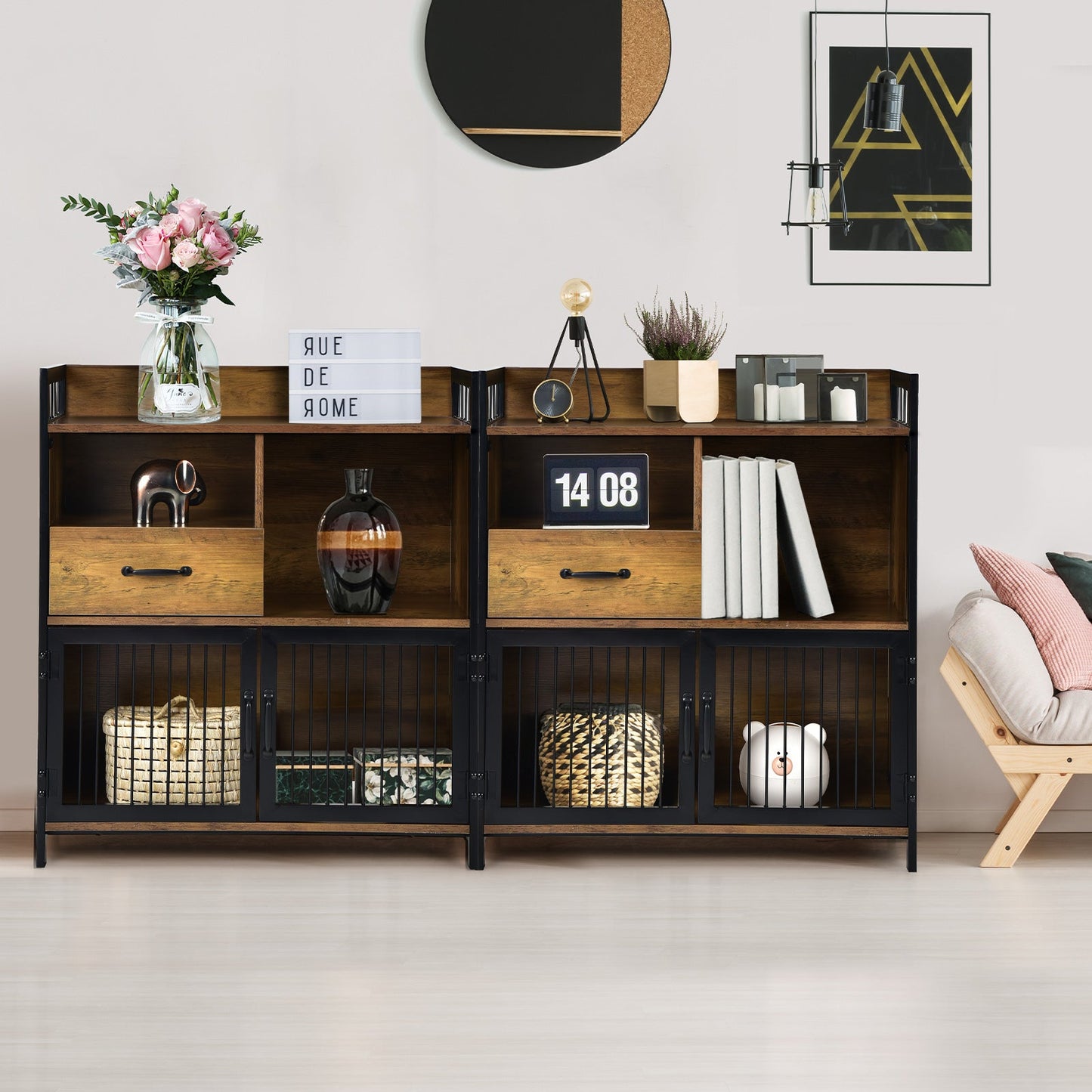 Buffet Cabinet with Drawer and Wood Storage Shelf for Kitchen-Rustic Brown